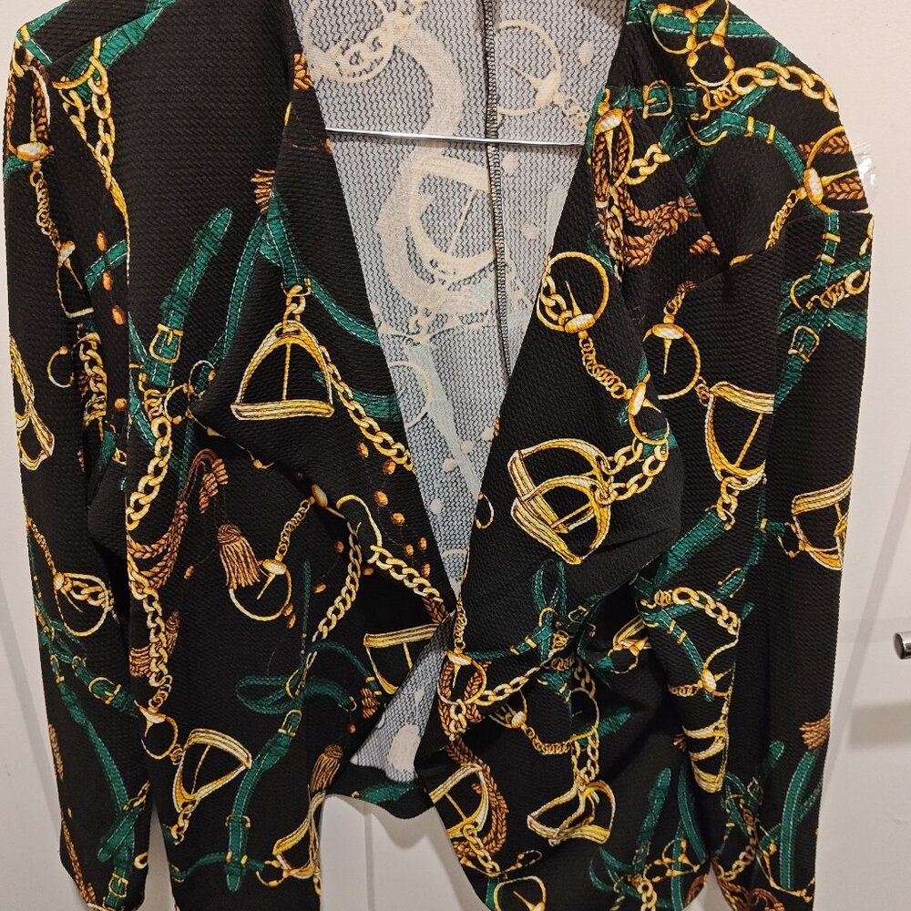 NEW UPS AND DOWNS BLACK PRINT JACKET (SIZE 3 X)